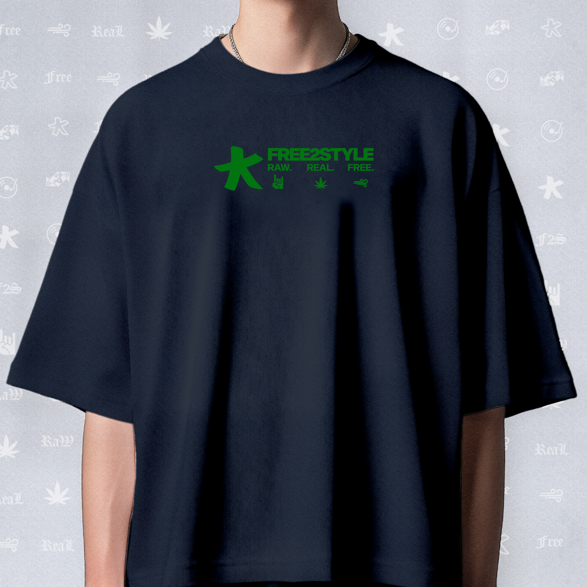 F2S Original Green Logo Navy Blue Tee Unisex