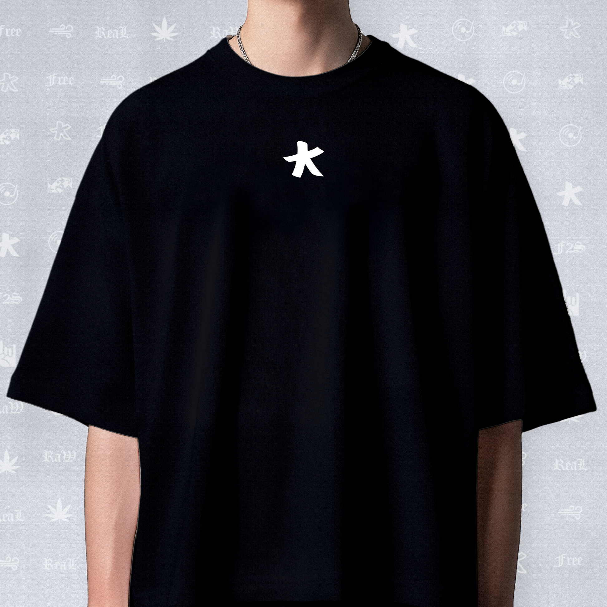 F2S Original Double White Logo Black Tee Unisex