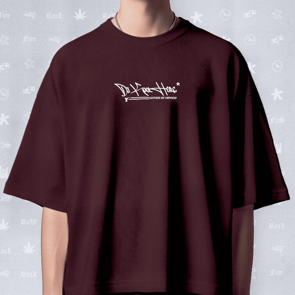 DJ Kool Herc Origins Unisex Maroon Oversized T-Shirt.