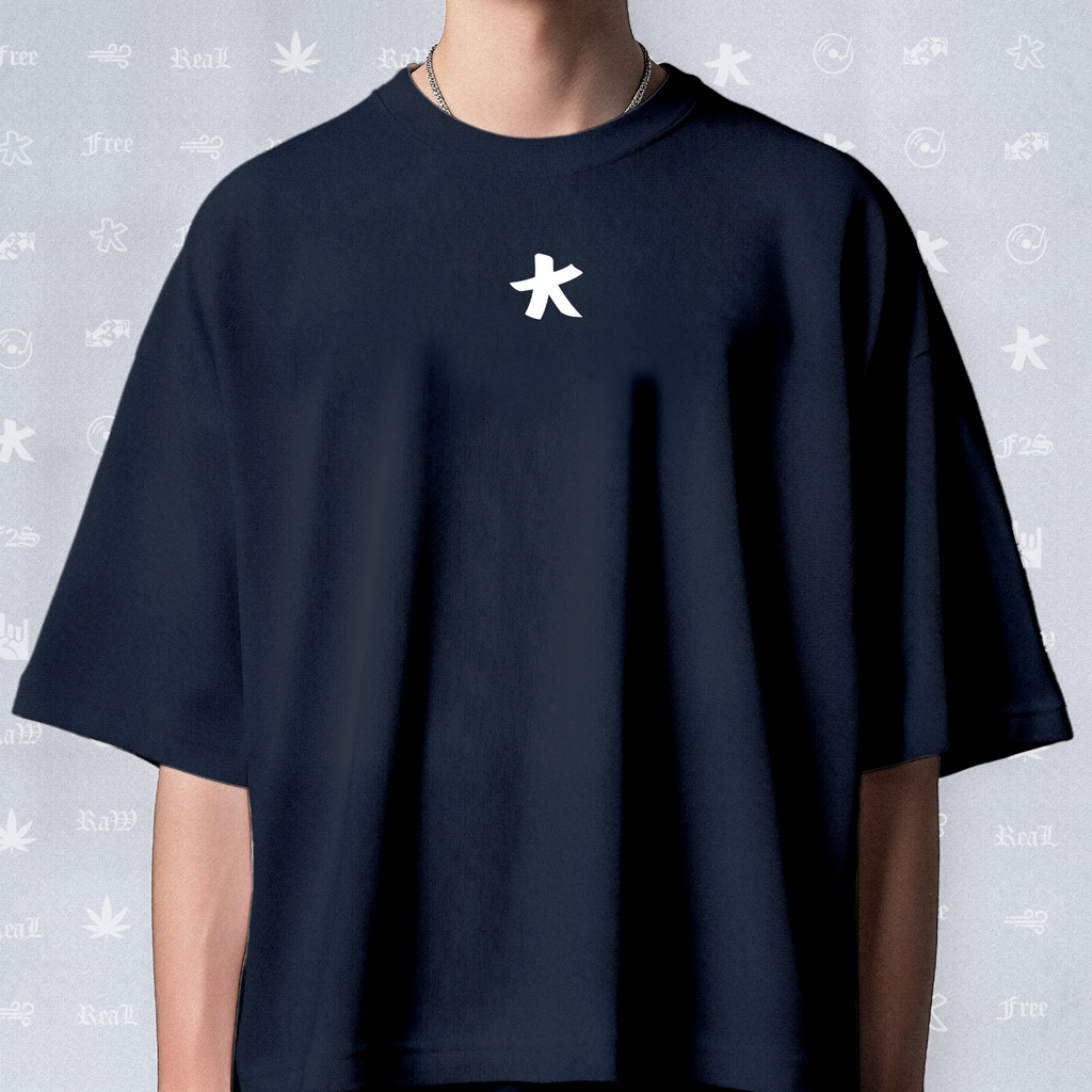 F2S Original Double White Logo Navy Blue Tee Unisex