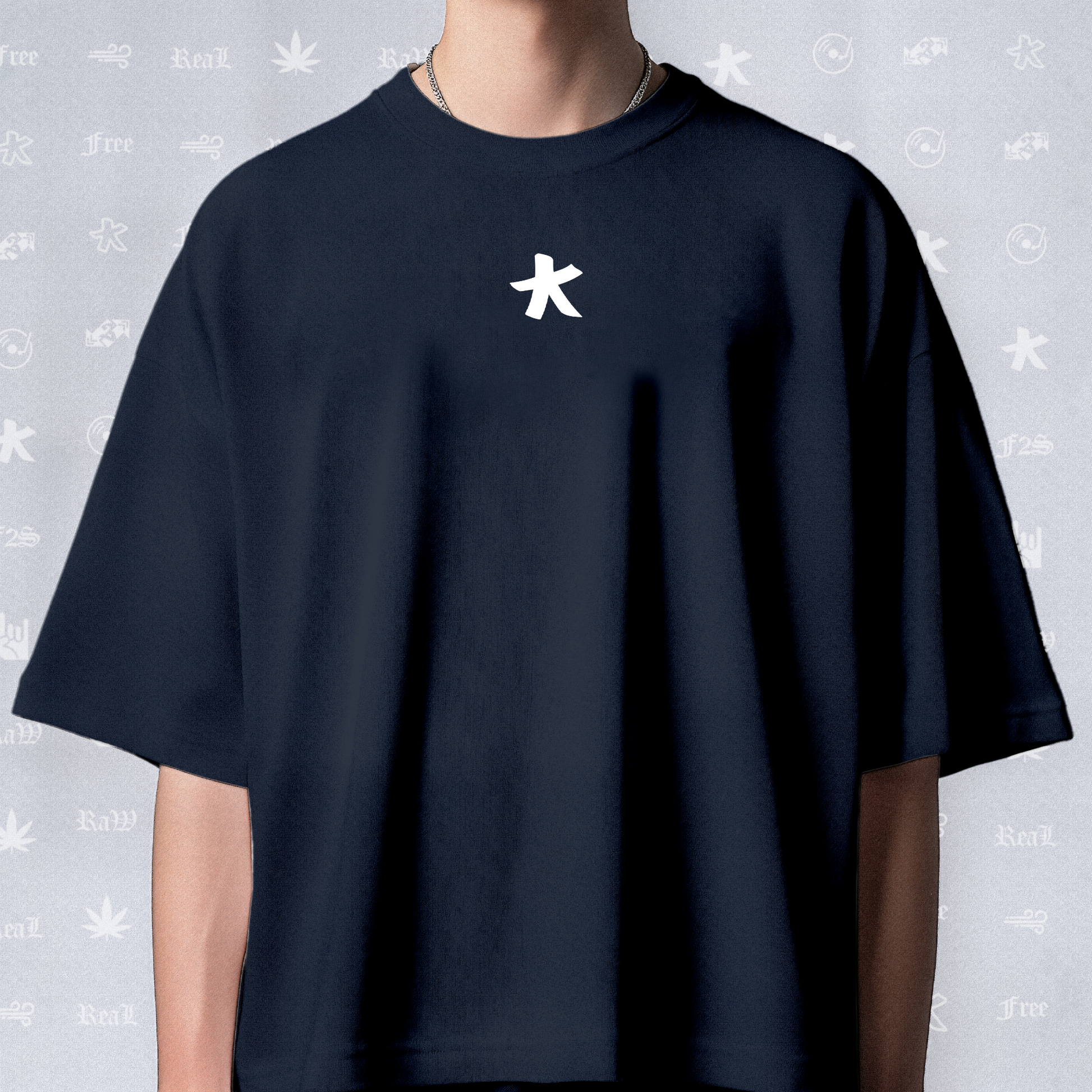 F2S Original Double White Logo Navy Blue Tee Unisex