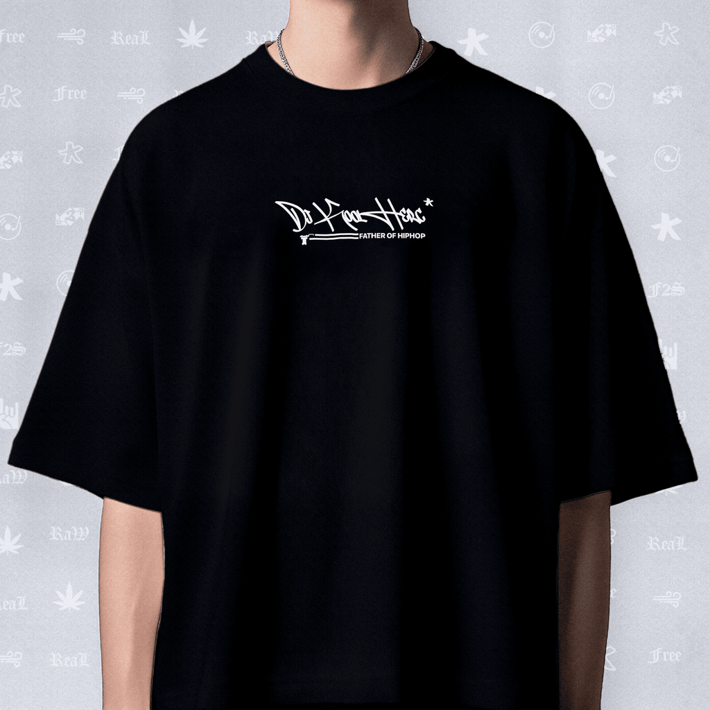 DJ Kool Herc Origins Unisex Black Oversized T-Shirt.