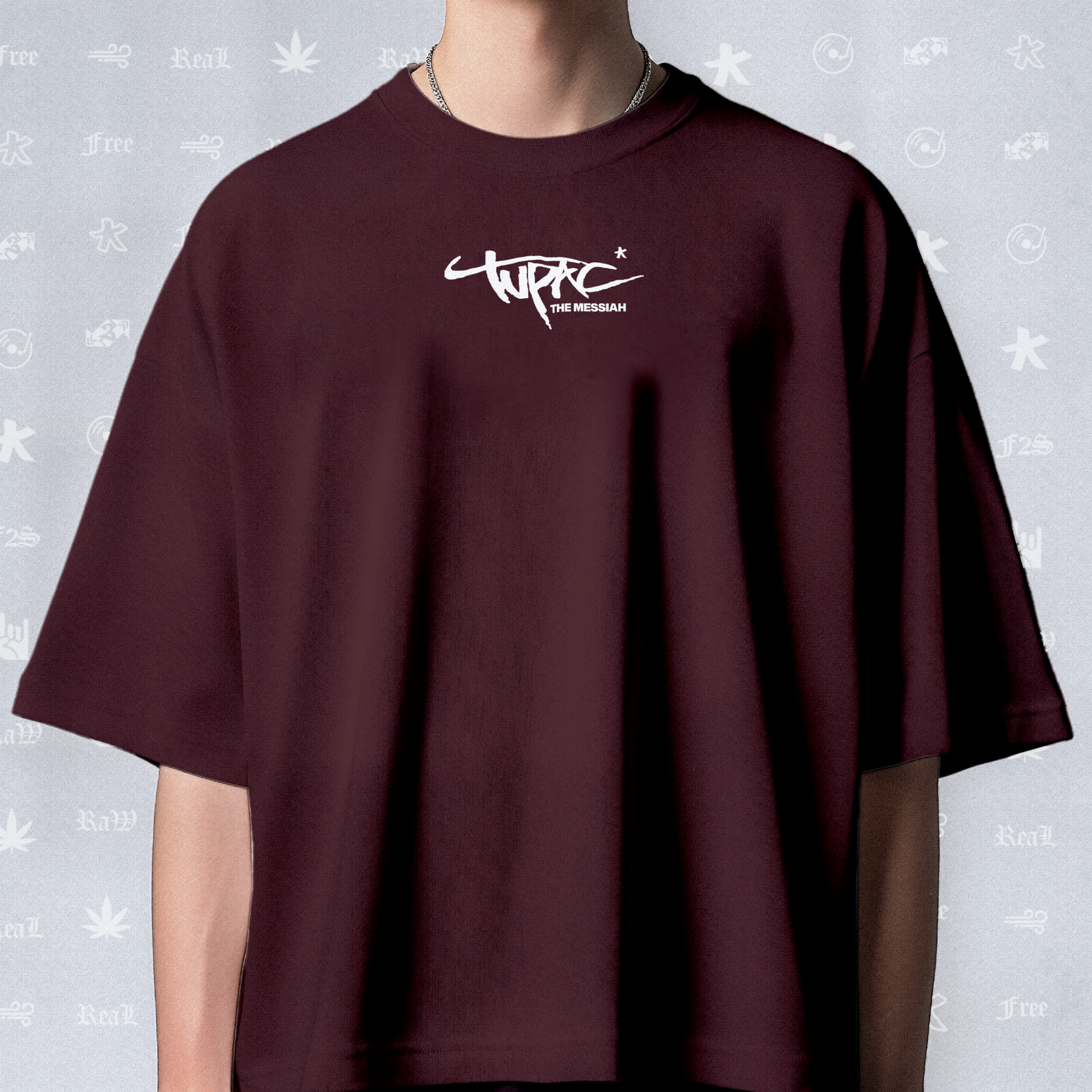 Tupac The Messiah Unisex Maroon Oversized Tee