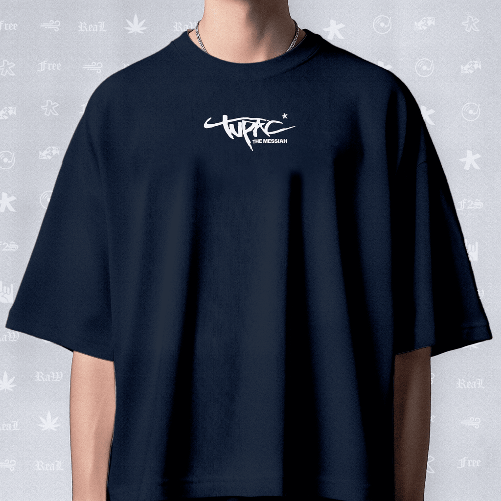 Tupac The Messiah Unisex Navy Blue Oversized Oversized T-Shirt.