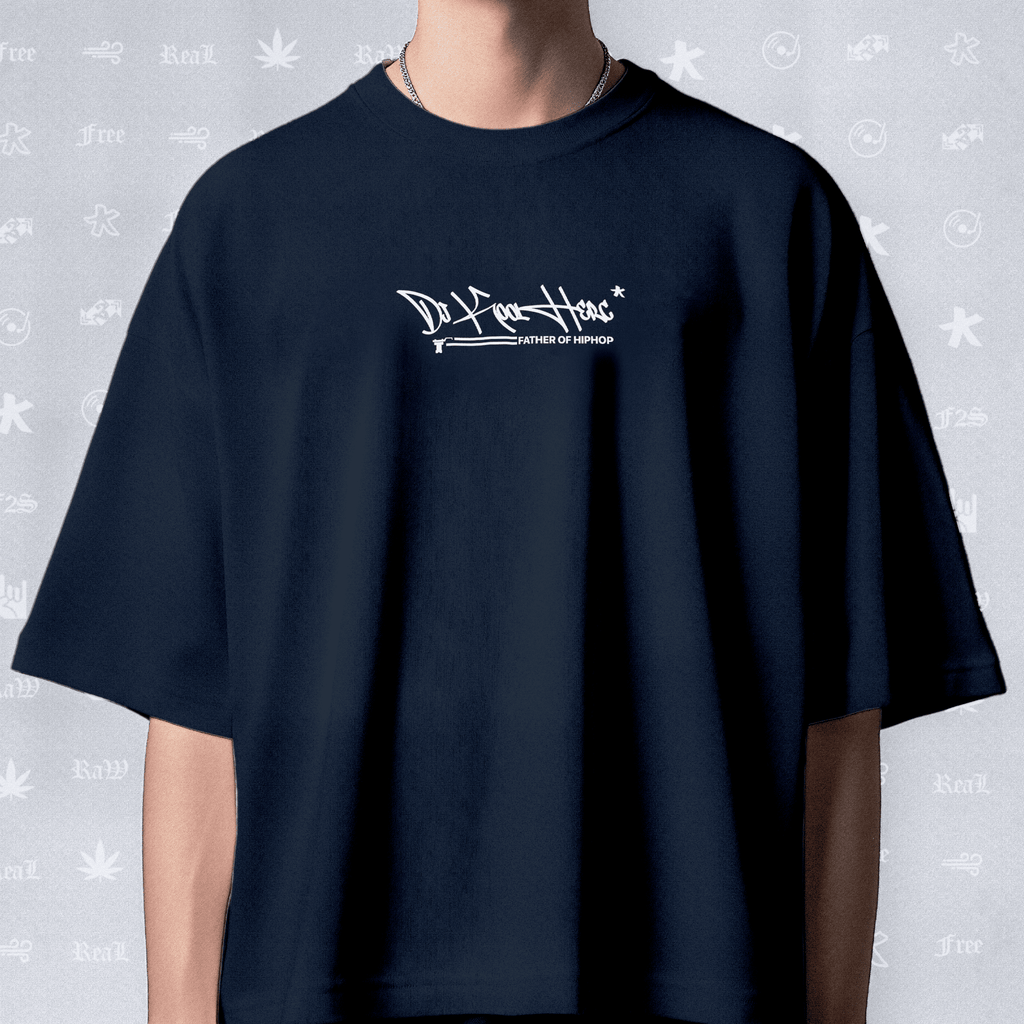 DJ Kool Herc Origins Unisex Navy Blue Oversized T-Shirt.