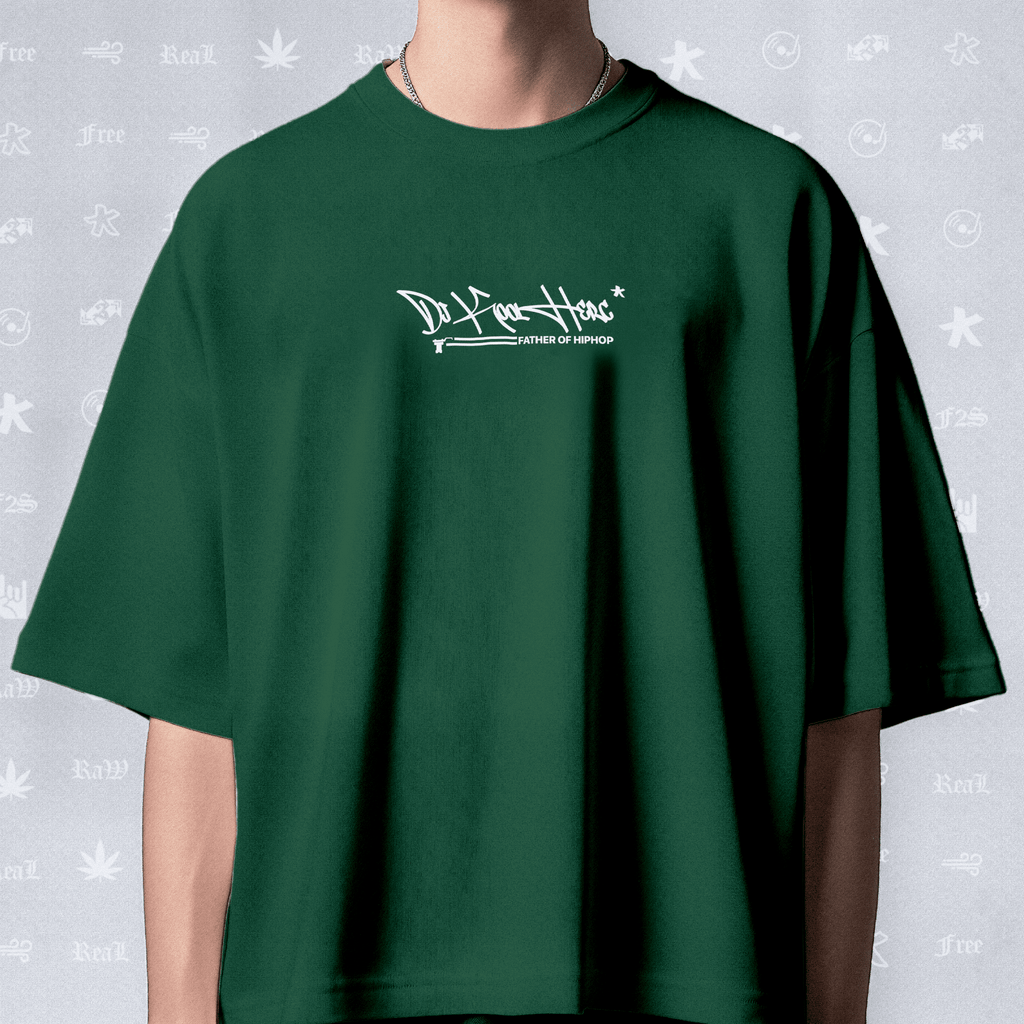 DJ Kool Herc Origins Unisex Bottle Green Oversized T-Shirt.