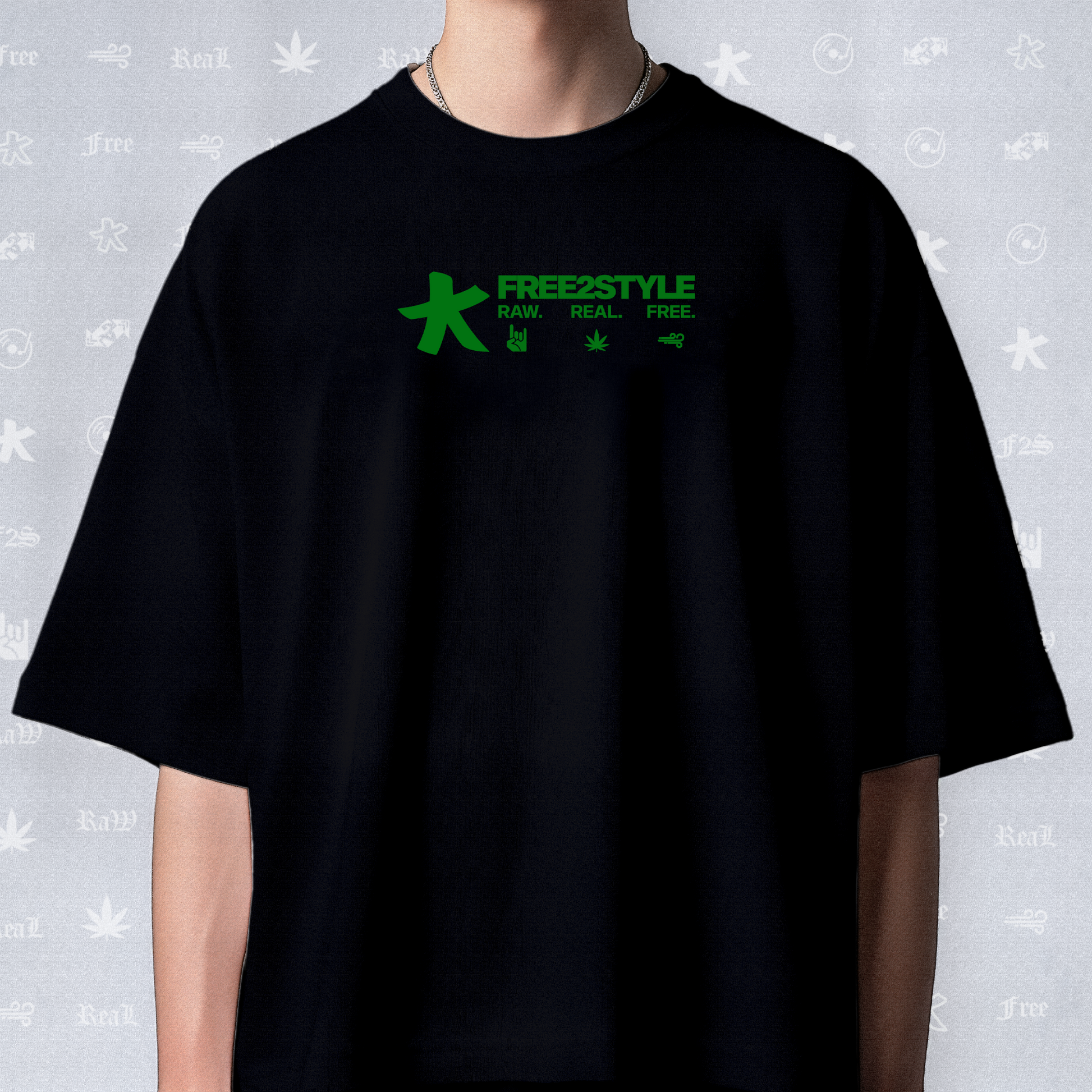 F2S Original Green Logo Black Tee Unisex