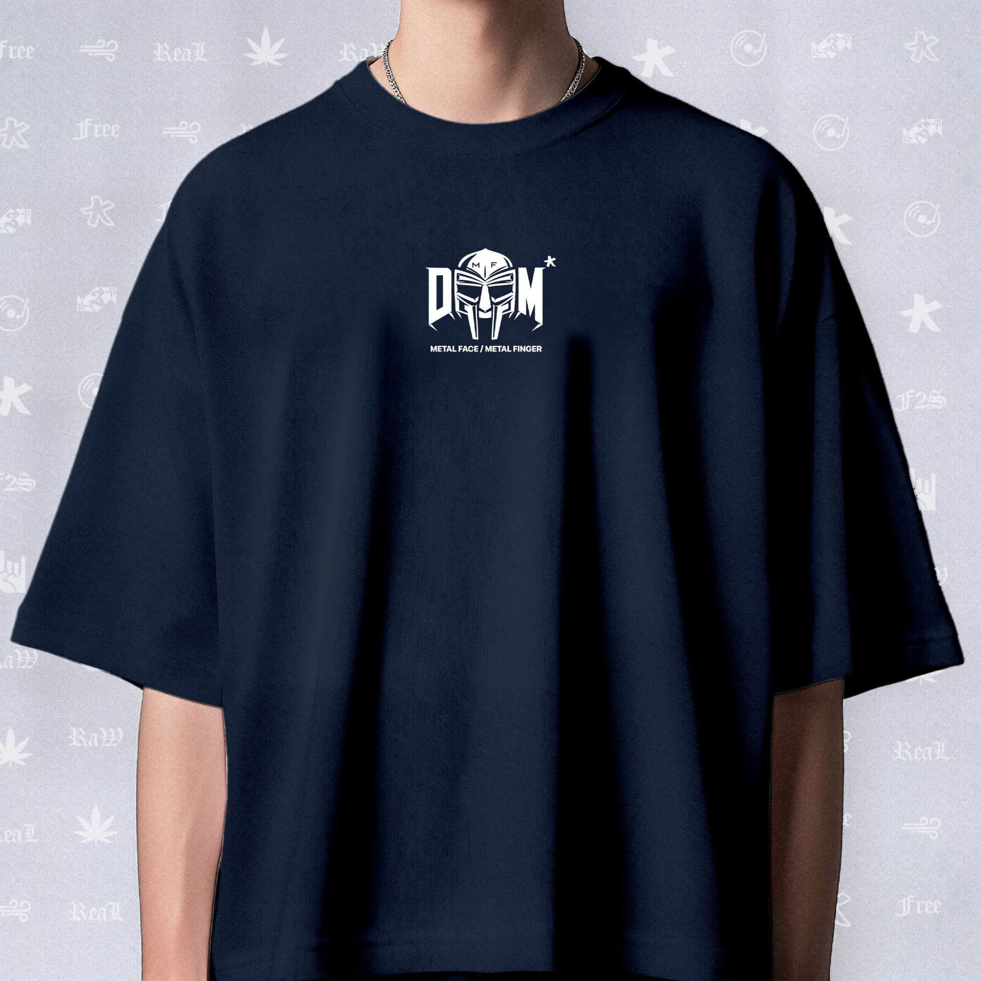 MF DOOM METAL FACE/FINGER Unisex Navy Blue Tee