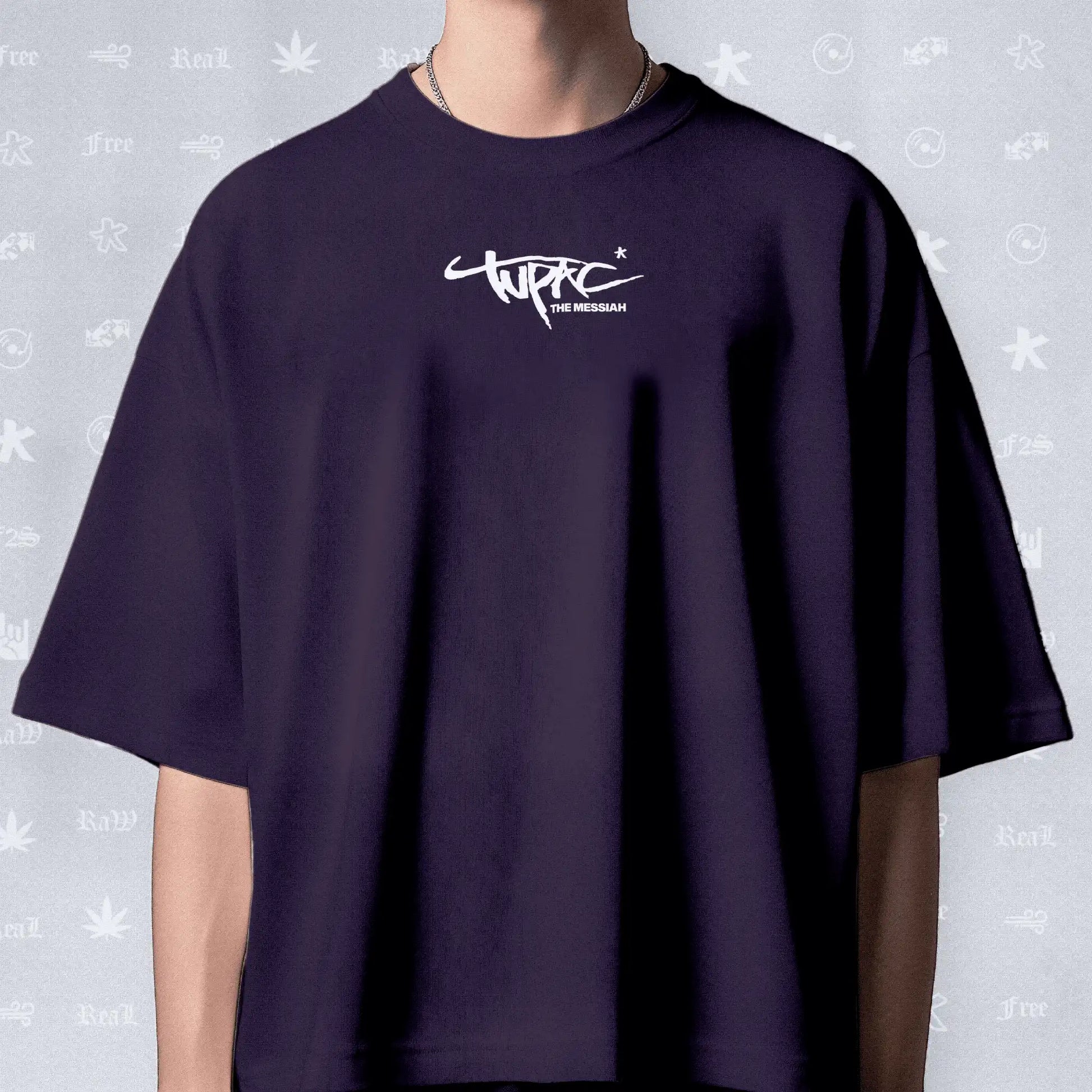 Tupac The Messiah Unisex Purple Oversized Oversized T-Shirt.