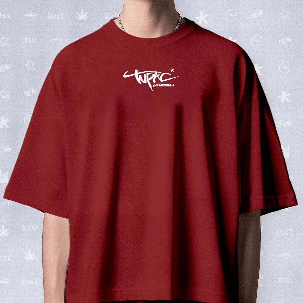 Tupac The Messiah Unisex Red Oversized Oversized T-Shirt.