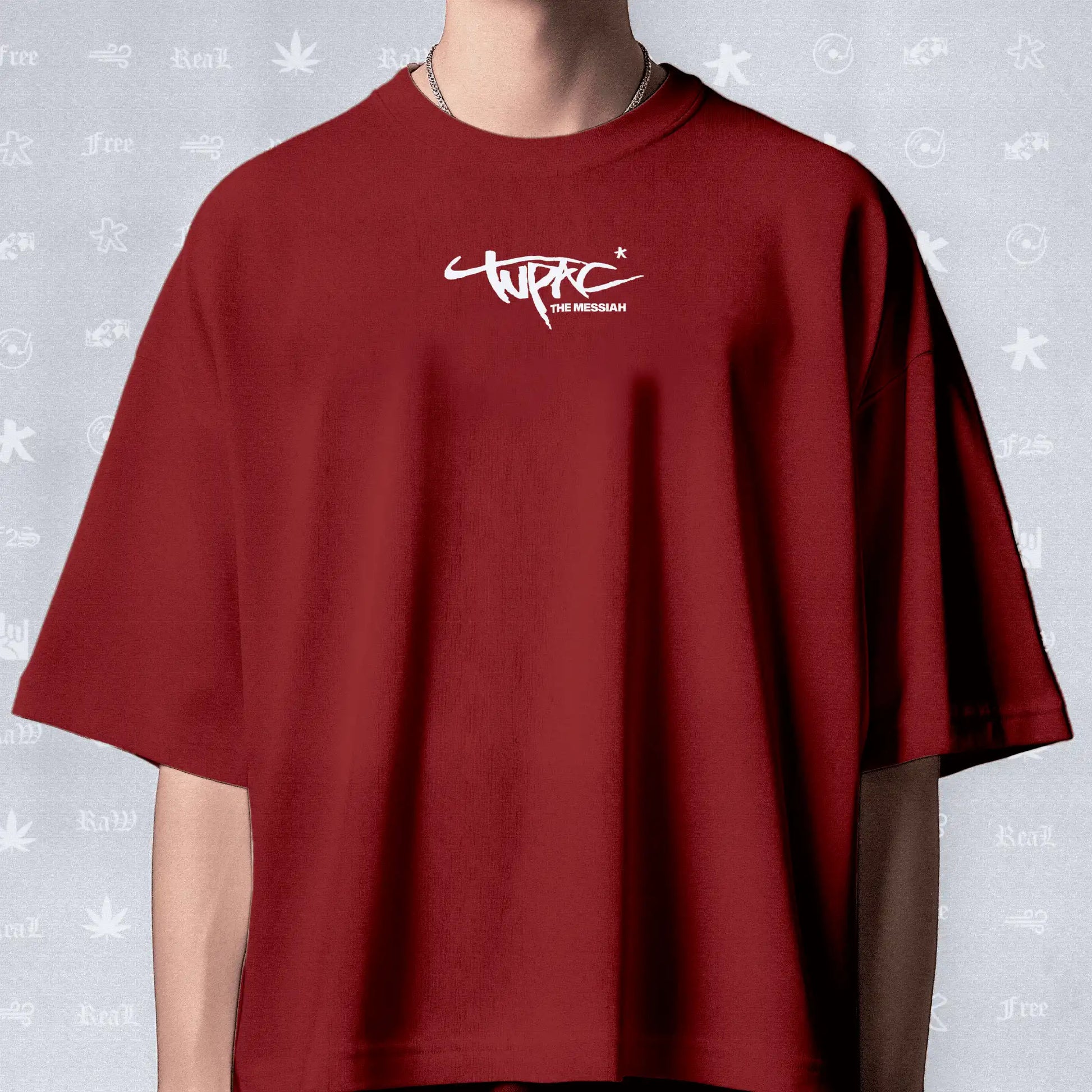 Tupac The Messiah Unisex Red Oversized Oversized T-Shirt.