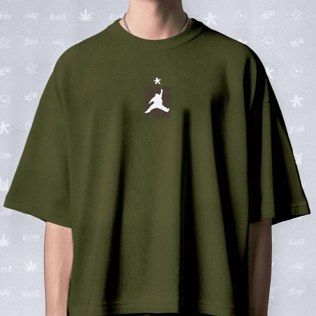 Big Pun Heavyweight Unisex Olive Green Oversized T-Shirt.