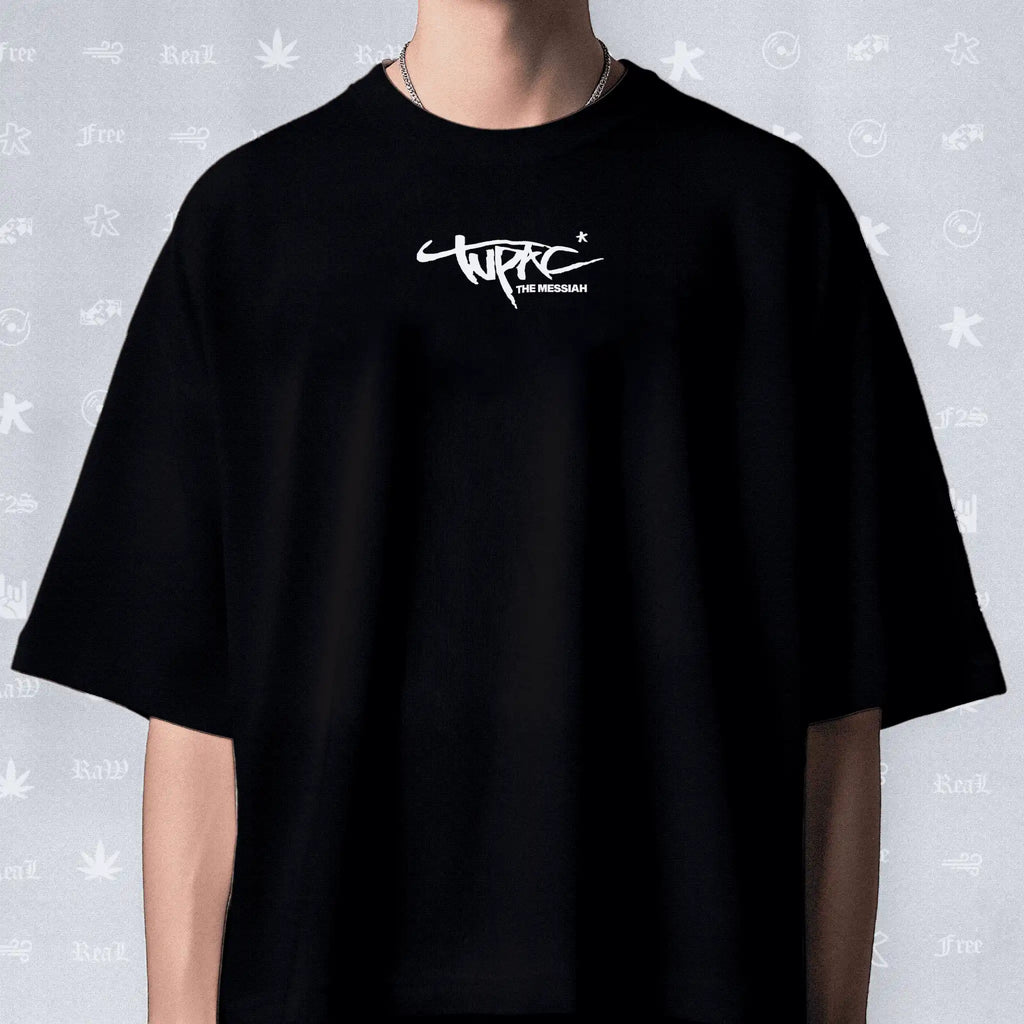 Tupac The Messiah Unisex Black Oversized T-Shirt.