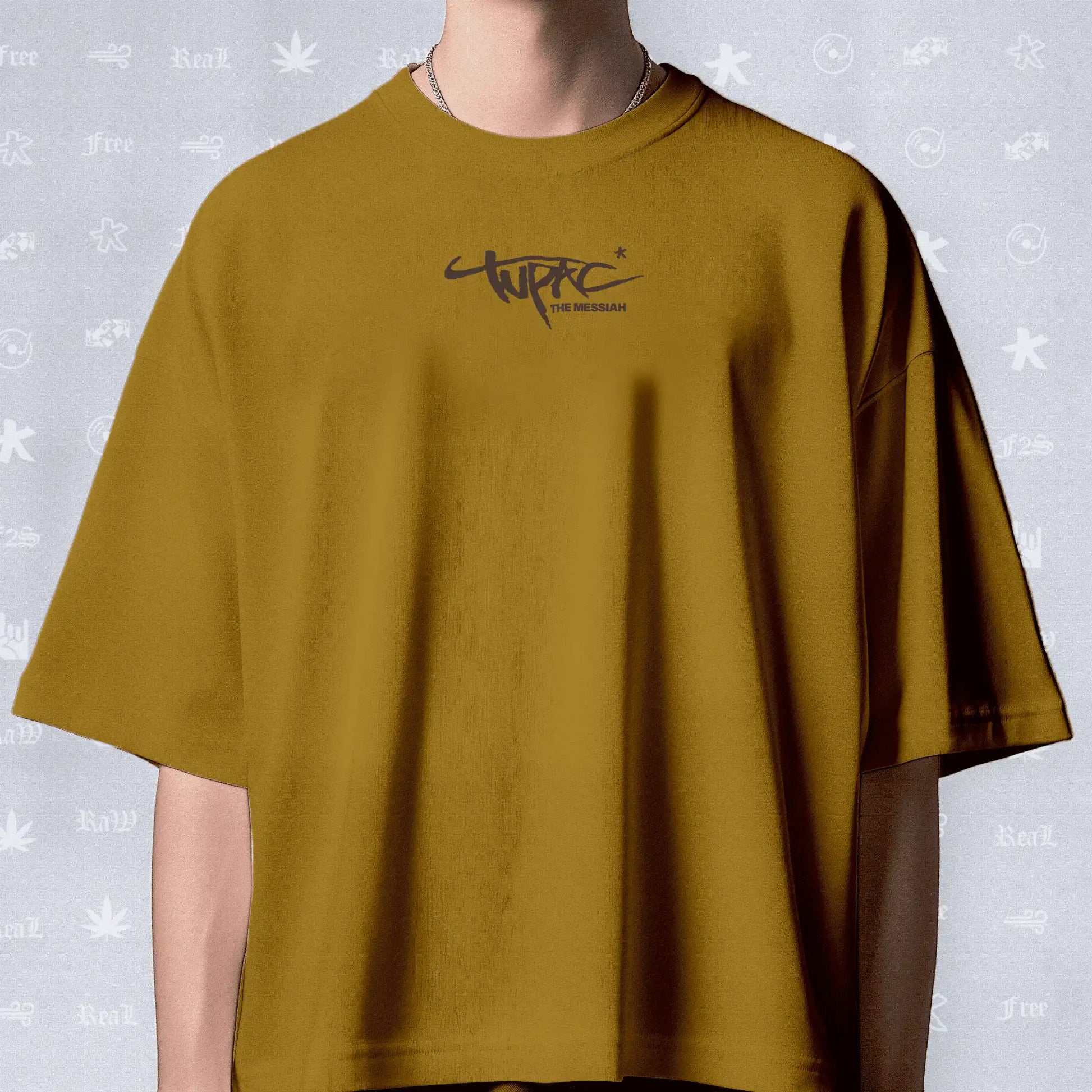 Tupac The Messiah Unisex Mustard Oversized Oversized T-Shirt.