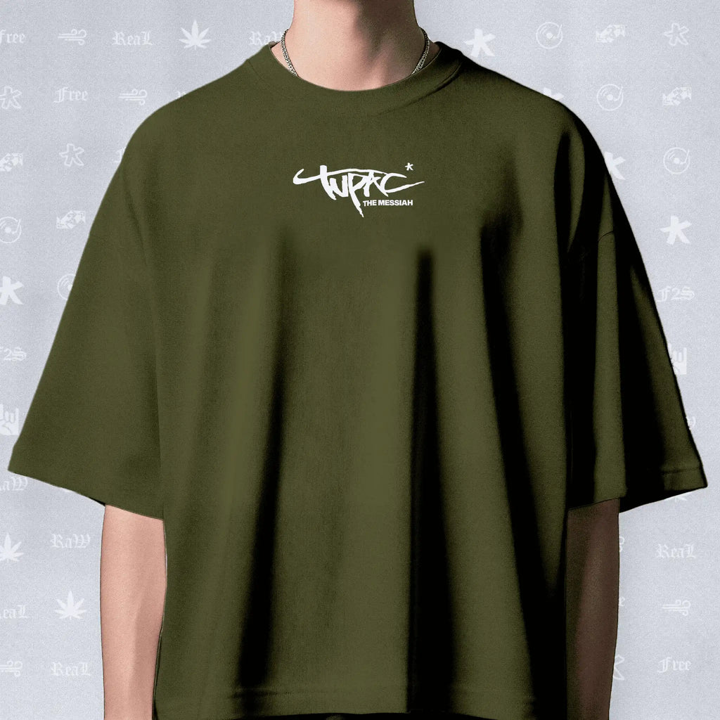 Tupac The Messiah Unisex Olive Green Oversized Oversized T-Shirt.