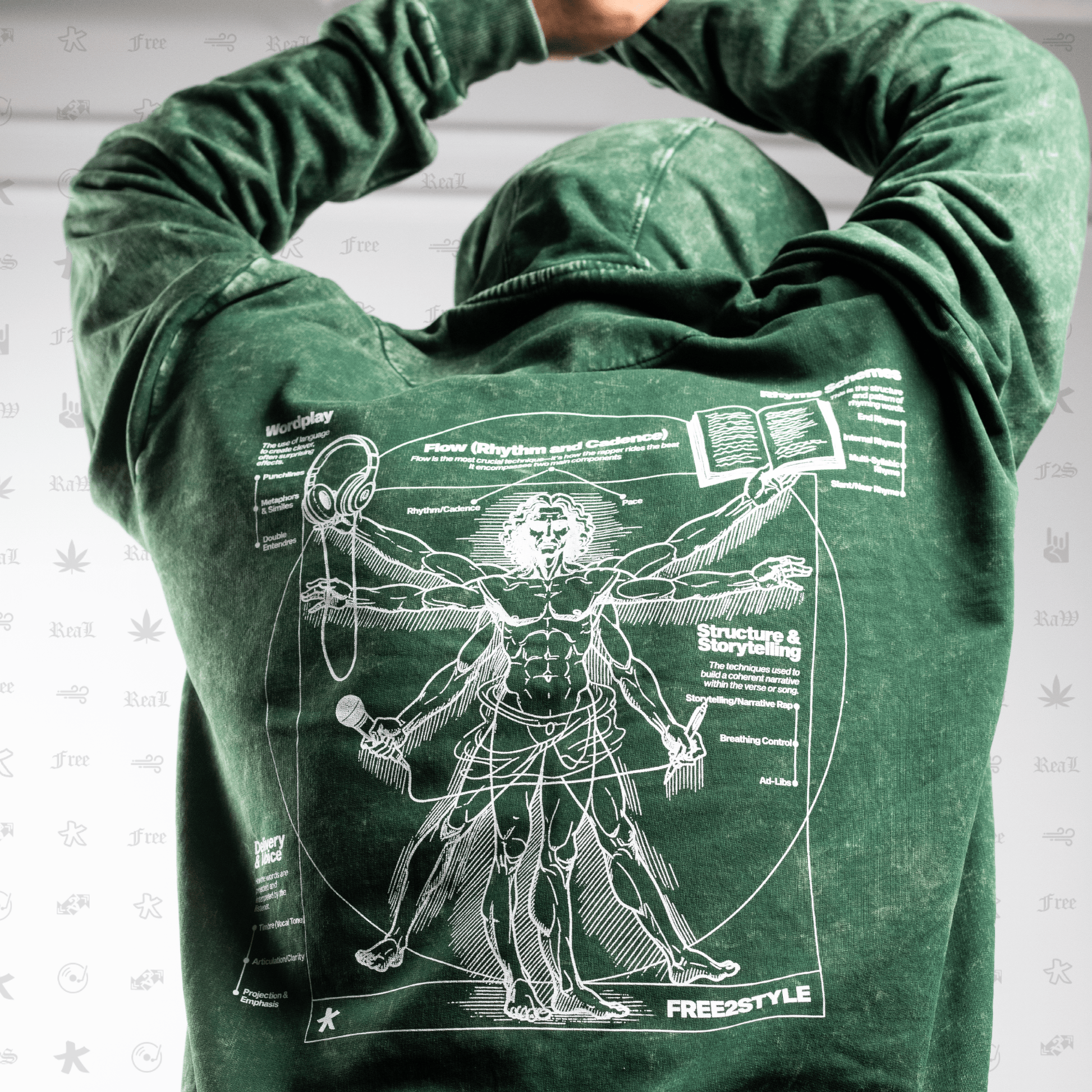 RAP IS ART | Green Tie-Dye Hoodie – Streetwear Hoodie for Hip Hop & Rap Culture | Free2Style