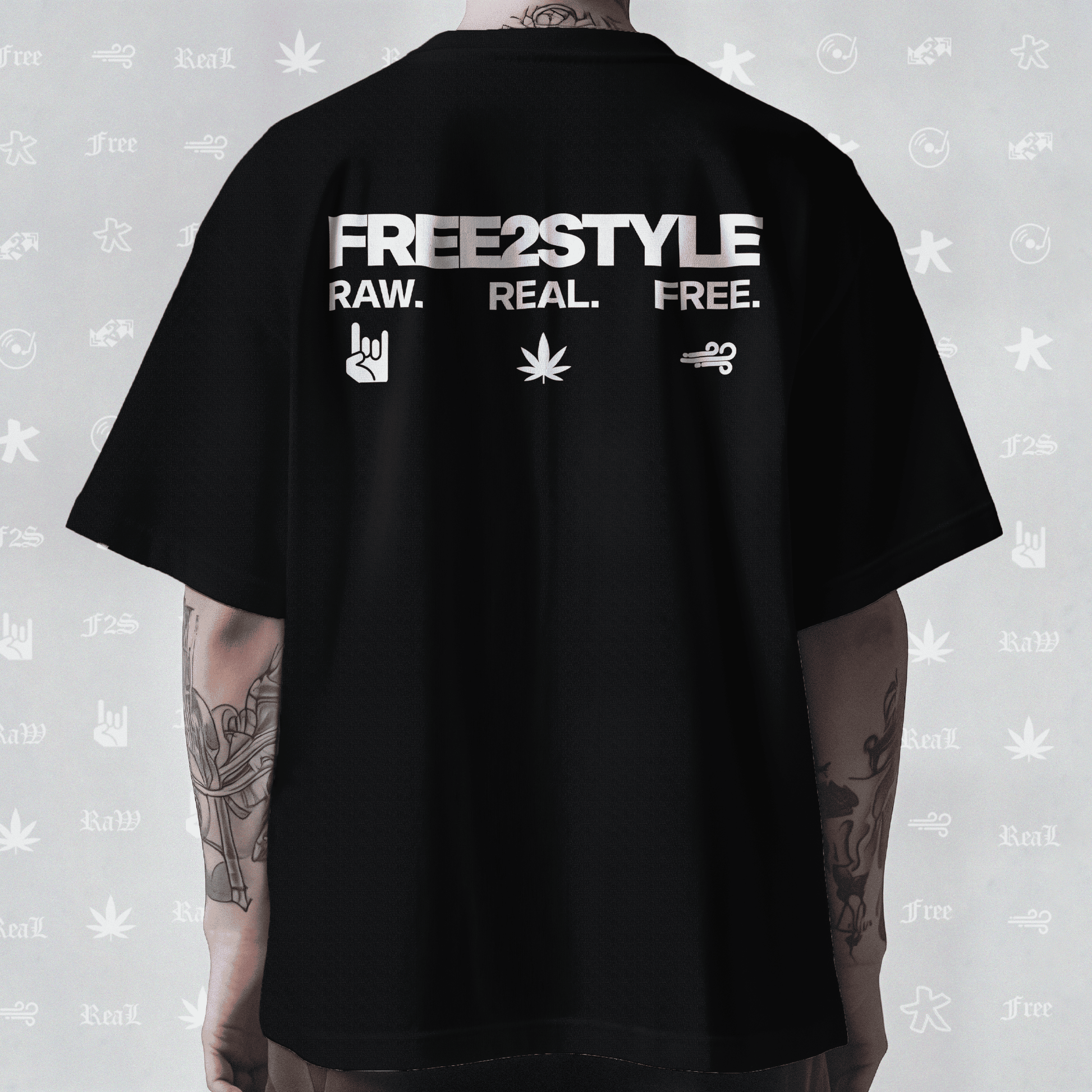 F2S Original Double White Logo Black Unisex Oversized T-Shirt.