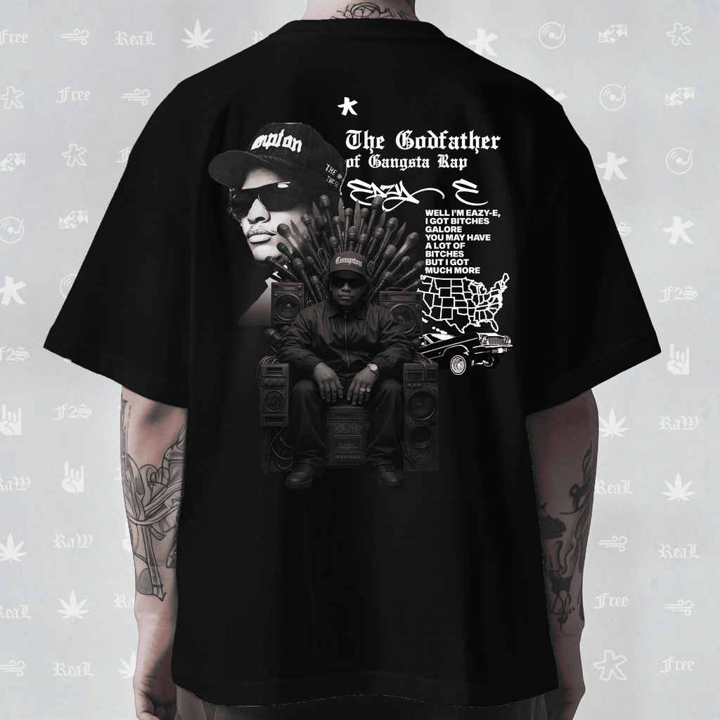 Eazy-E Godfather of Gangsta Rap Unisex Black Oversized T-Shirt.