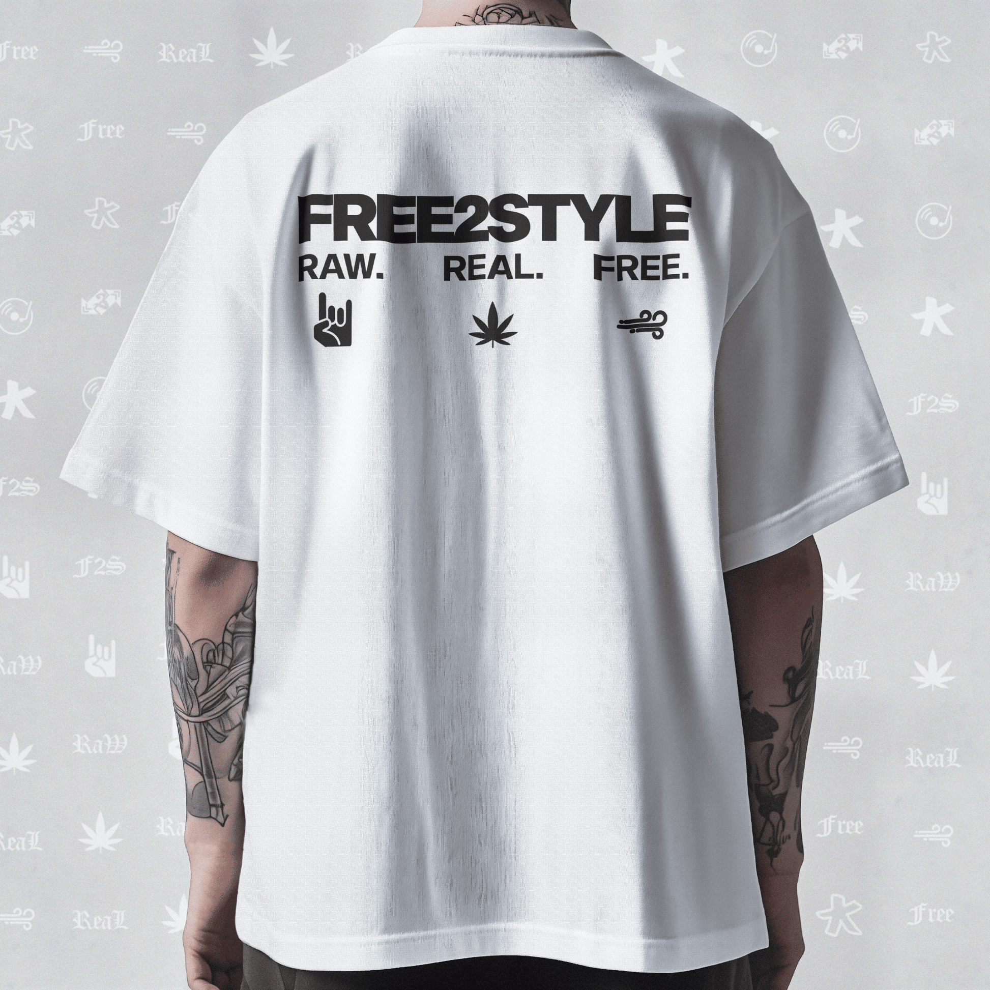 F2S Original Double Black Logo White Unisex Oversized T-Shirt.