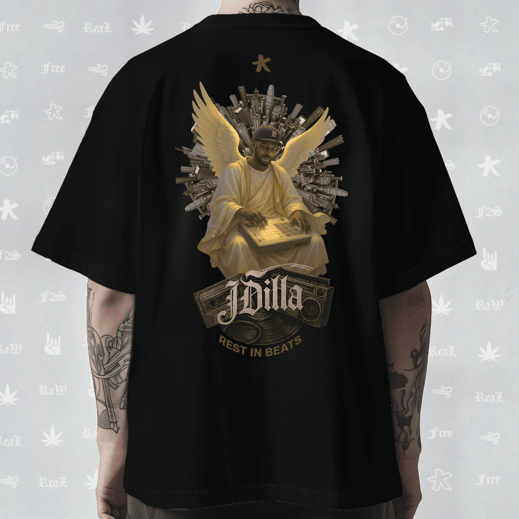J Dilla Rest In Beats Unisex Black Oversized T-Shirt.