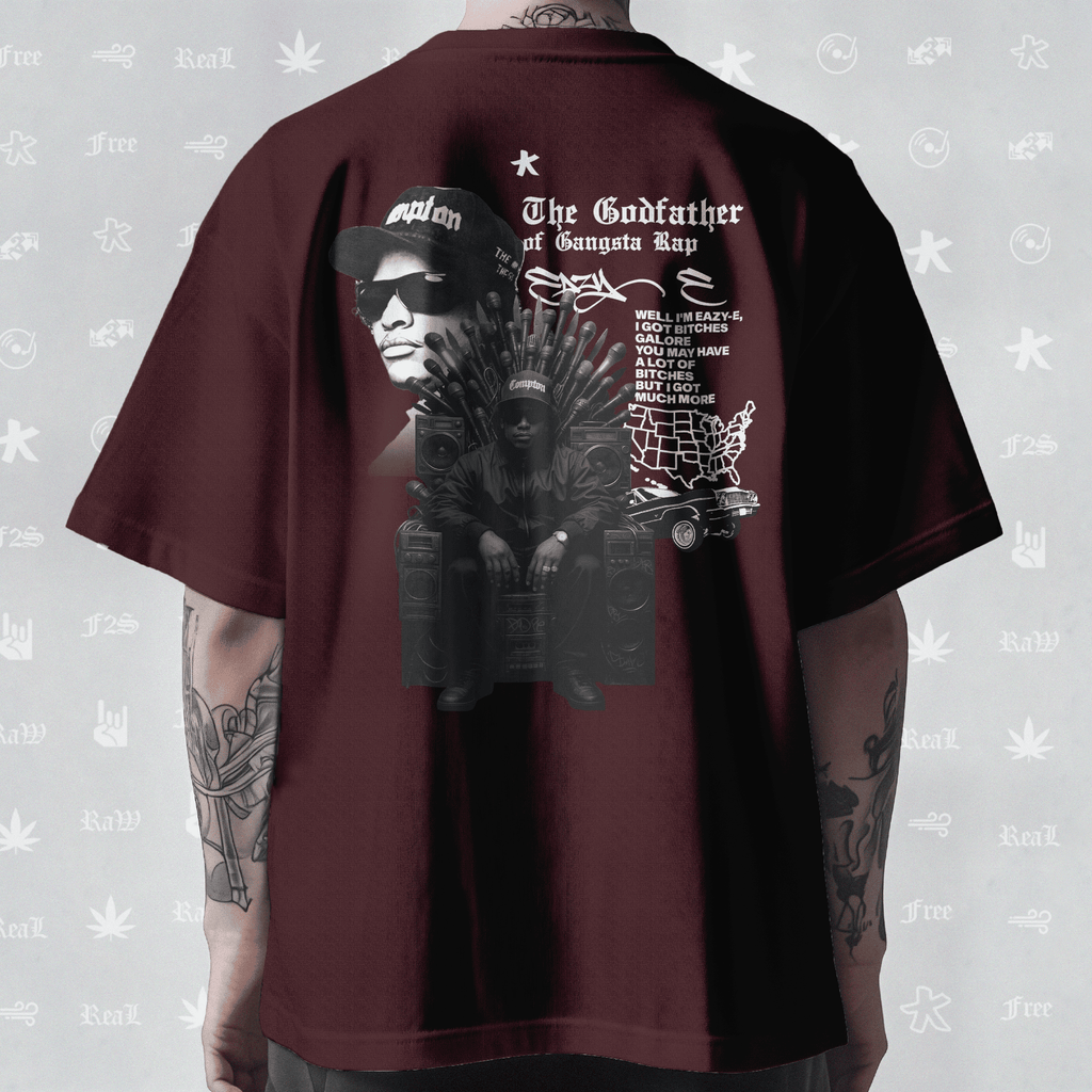 Eazy-E Godfather of Gangsta Rap Unisex Maroon Oversized T-Shirt.