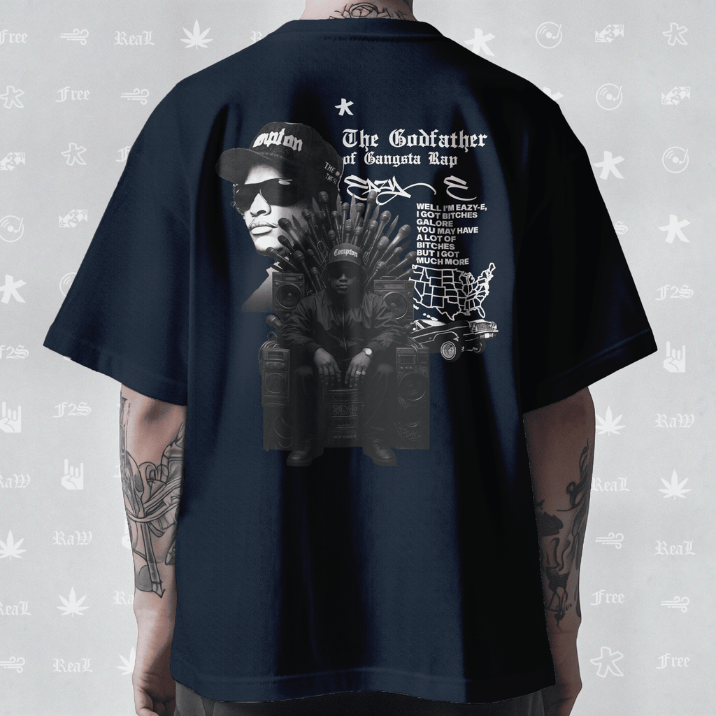 Eazy-E Godfather of Gangsta Rap Unisex Navy Blue Oversized T-Shirt.