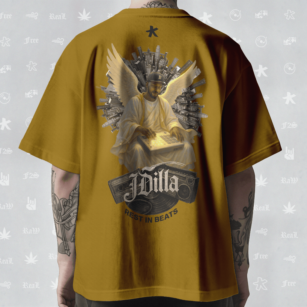 J Dilla Rest In Beats Unisex Mustard Oversized T-Shirt.