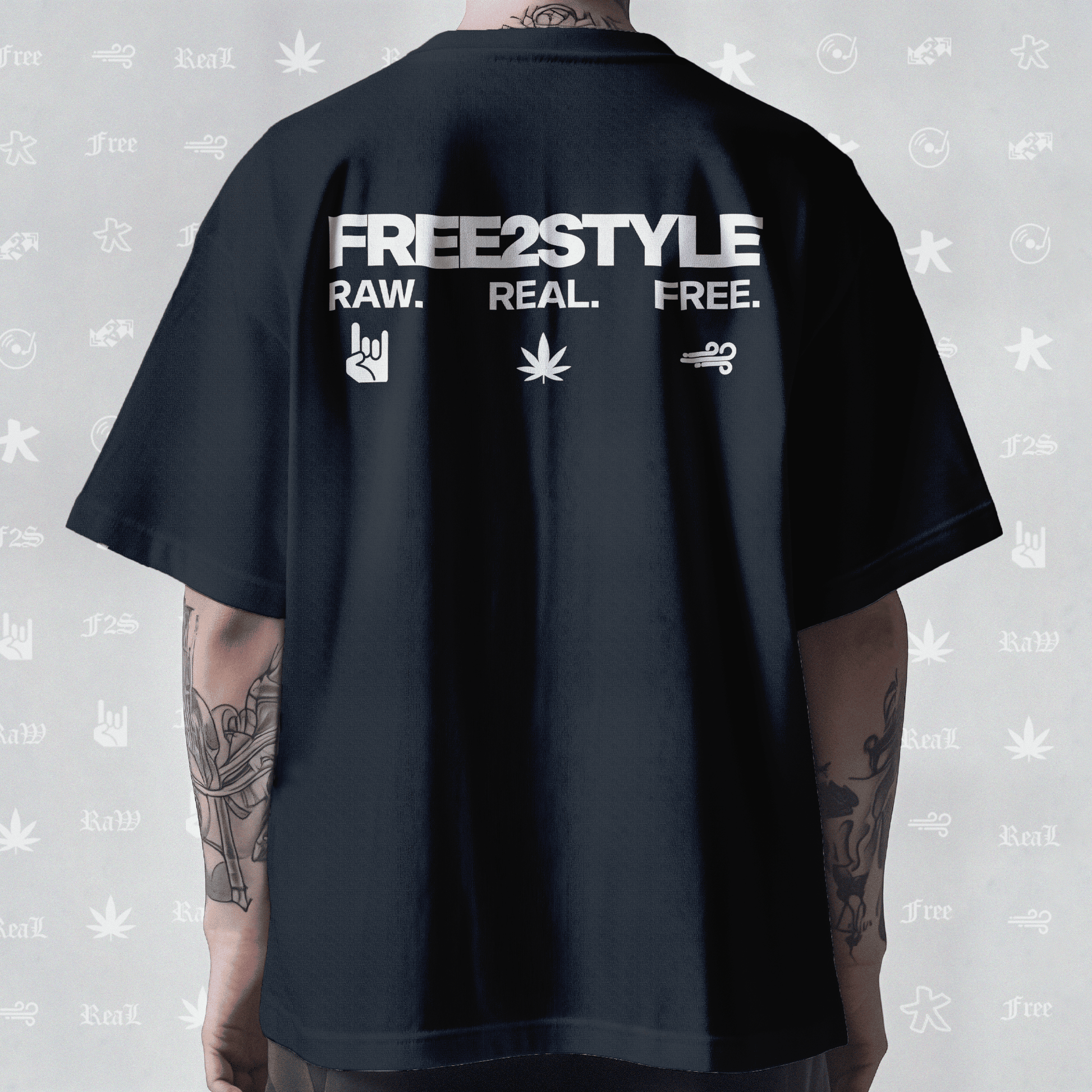 F2S Original Double White Logo Navy Blue Unisex Oversized T-Shirt.