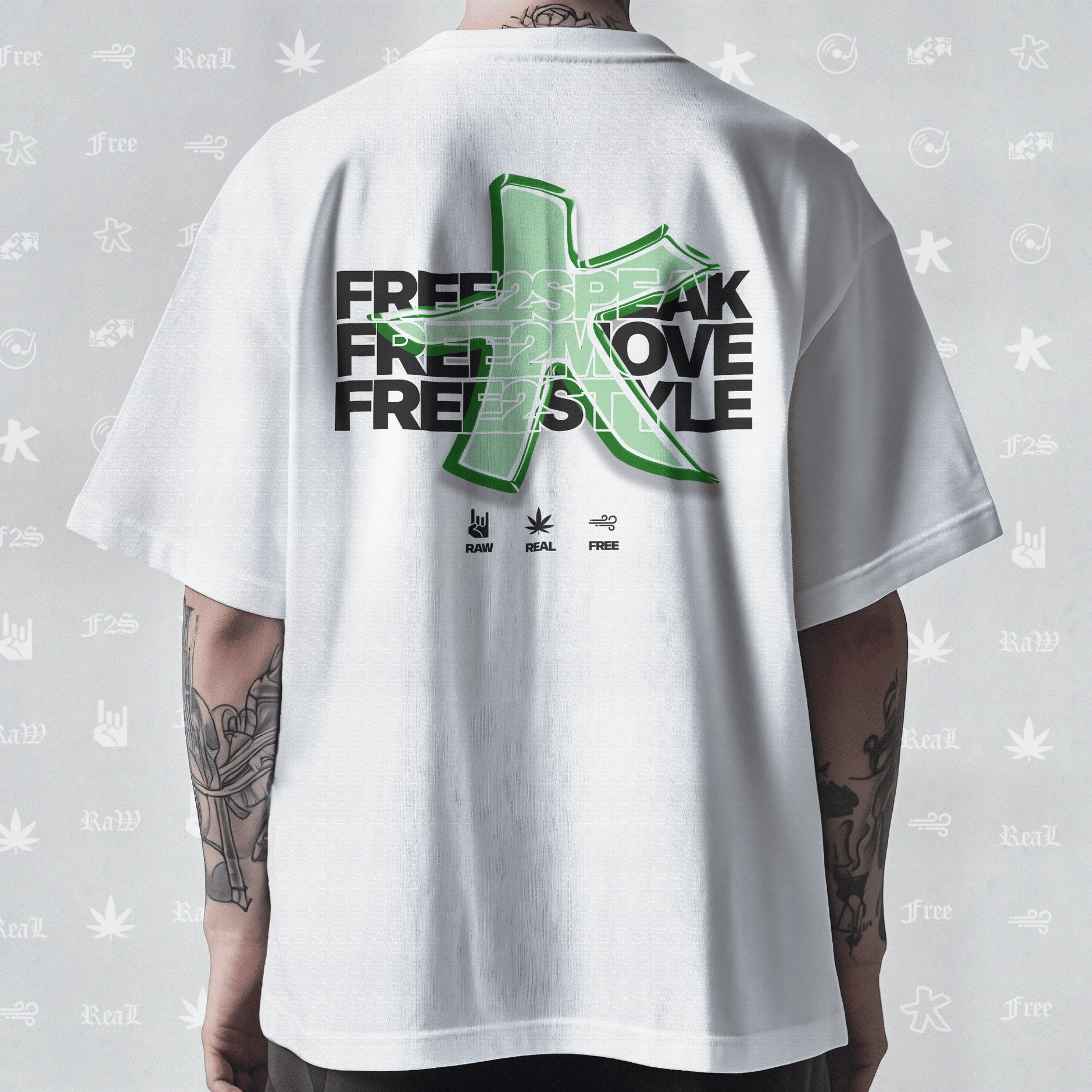 F2S Original Star Logo White Unisex Oversized T-Shirt.