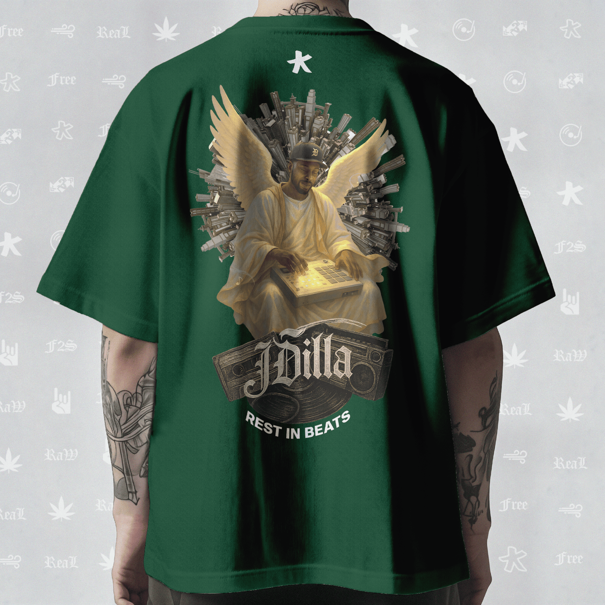 J Dilla Rest In Beats Unisex Bottle Green Oversized T-Shirt.