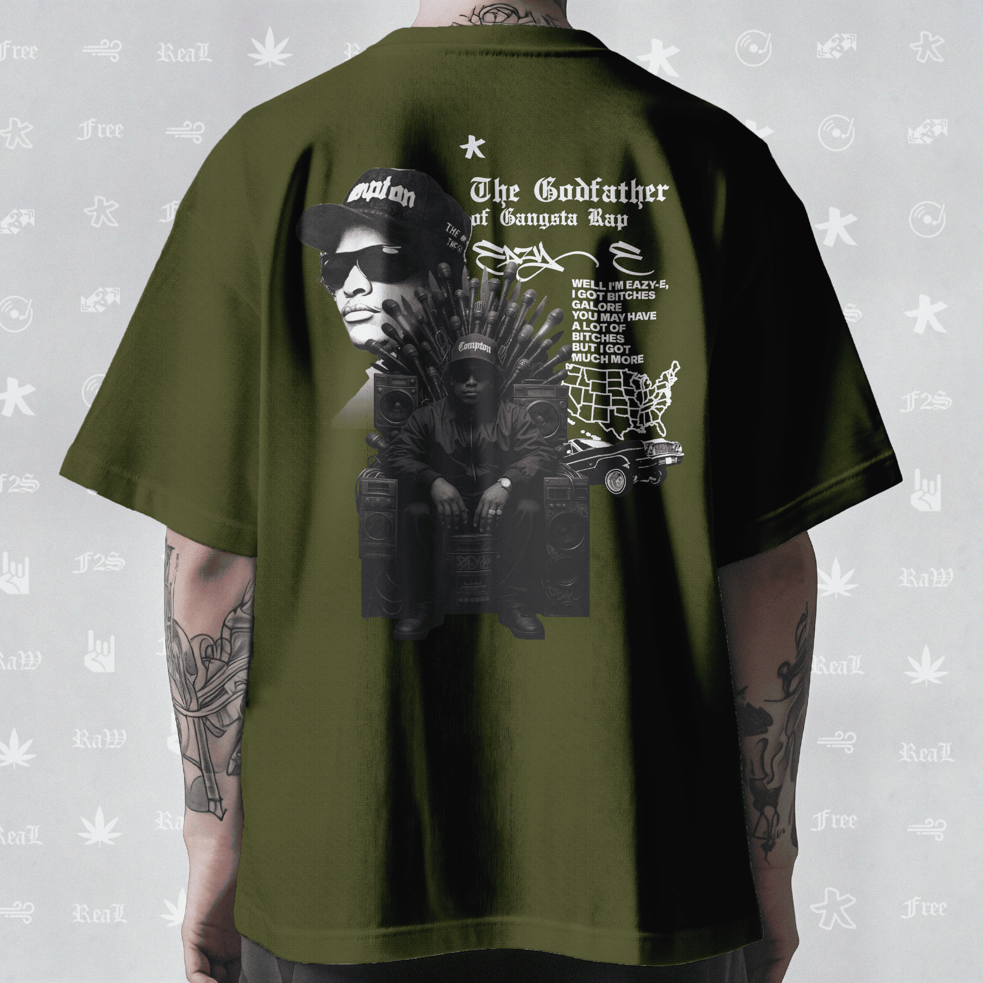 Eazy-E Godfather of Gangsta Rap Unisex Olive Green Oversized T-Shirt.