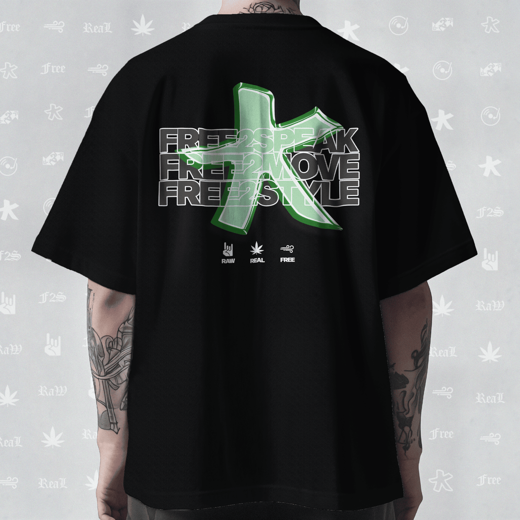 F2S Original Star Logo Black Unisex Oversized T-Shirt.