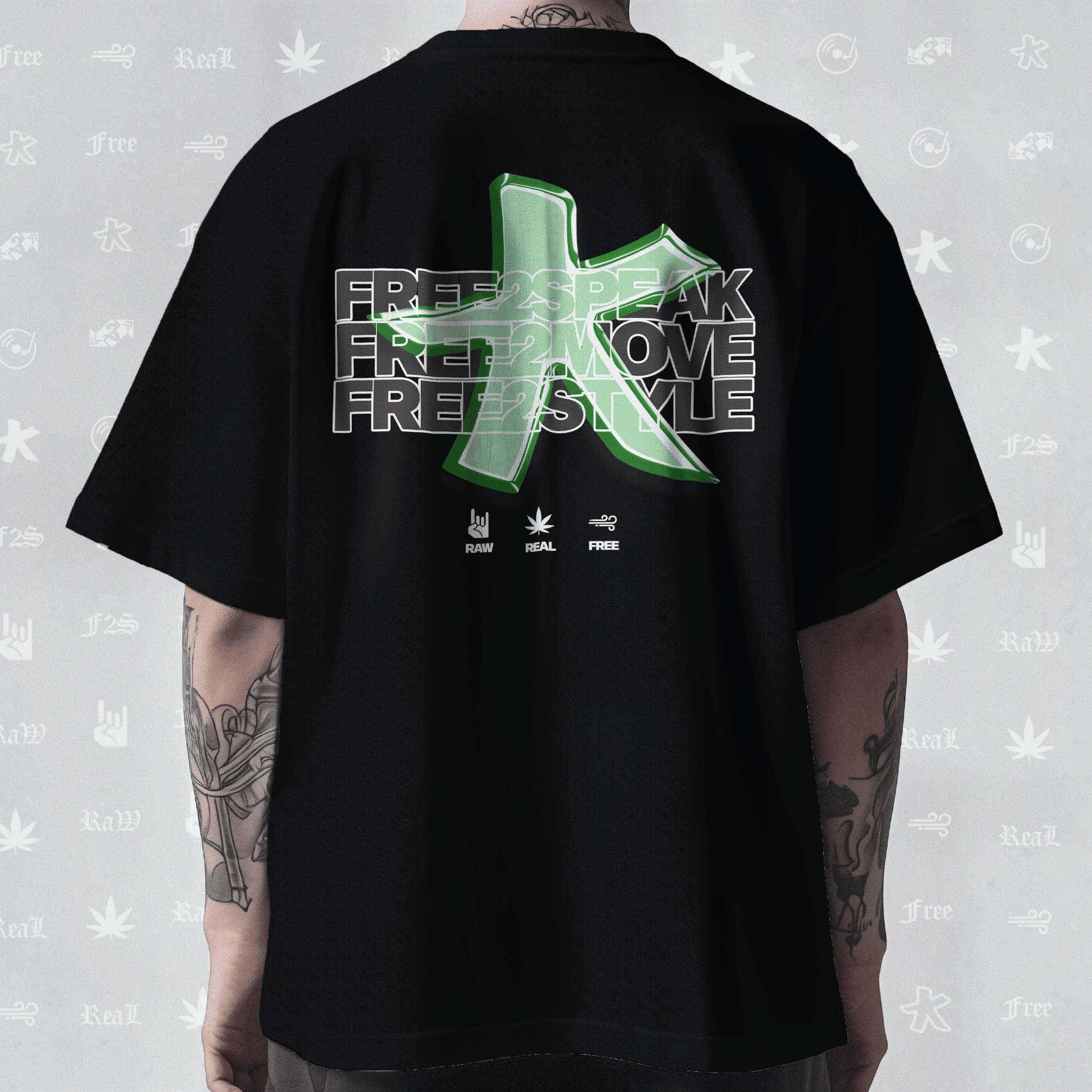 F2S Original Star Logo Black Unisex Oversized T-Shirt.