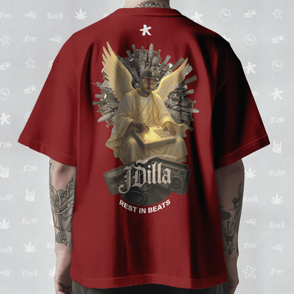 J Dilla Rest In Beats Unisex Red Oversized T-Shirt.