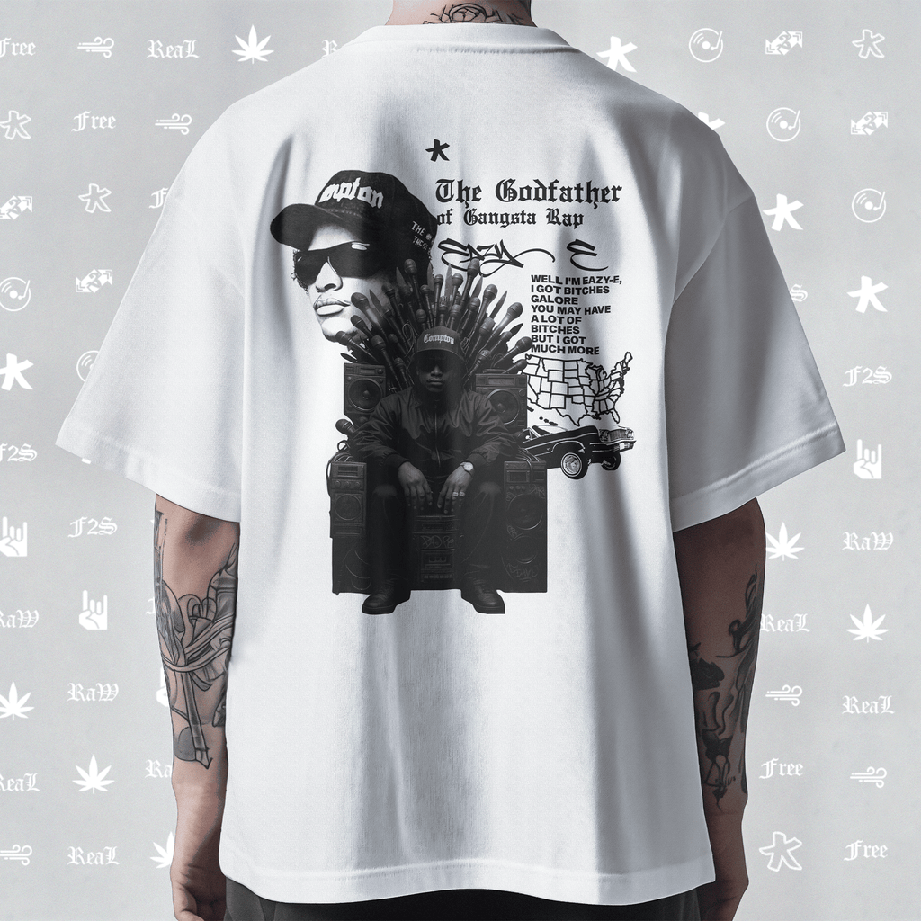 Eazy-E Godfather of Gangsta Rap Unisex White Oversized T-Shirt.