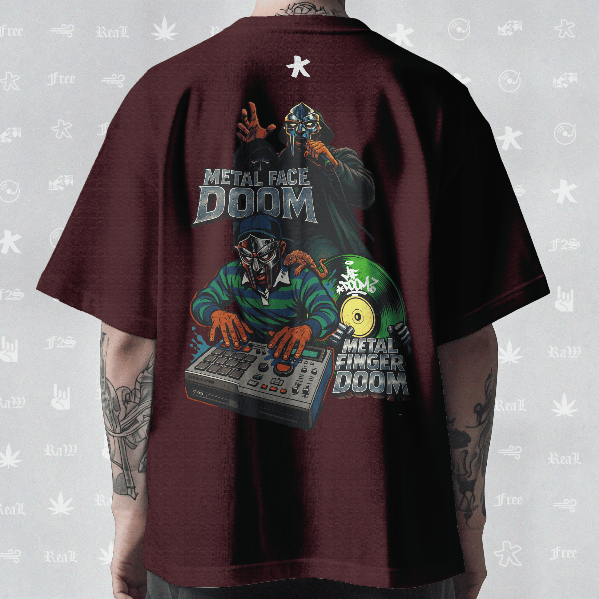 MF DOOM METAL FACE/FINGER Unisex Maroon  Oversized T-Shirt.