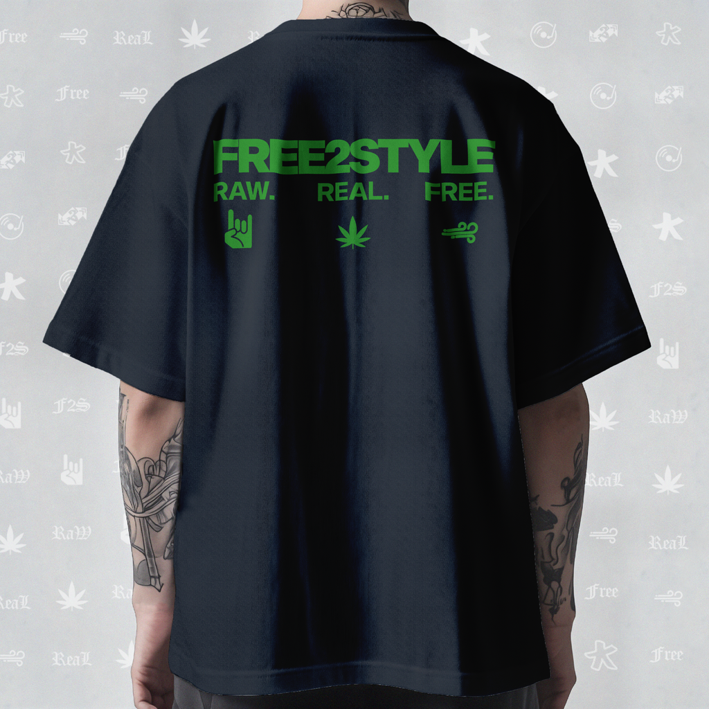 F2S Original Double Green Logo Navy Blue Tee Unisex