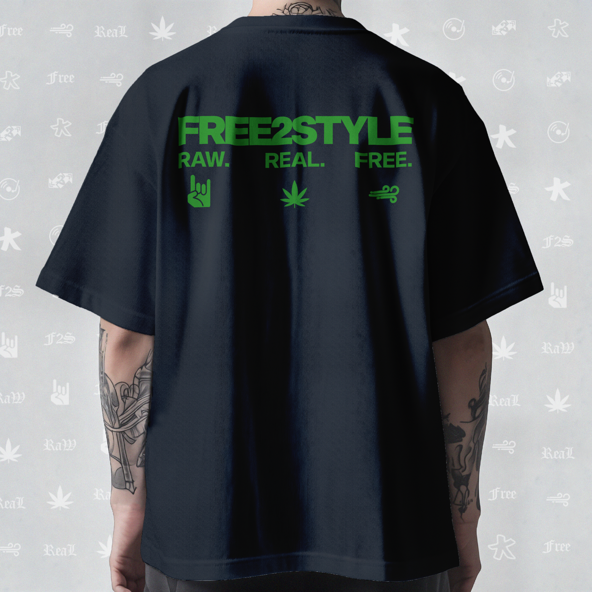 F2S Original Double Green Logo Navy Blue Tee Unisex