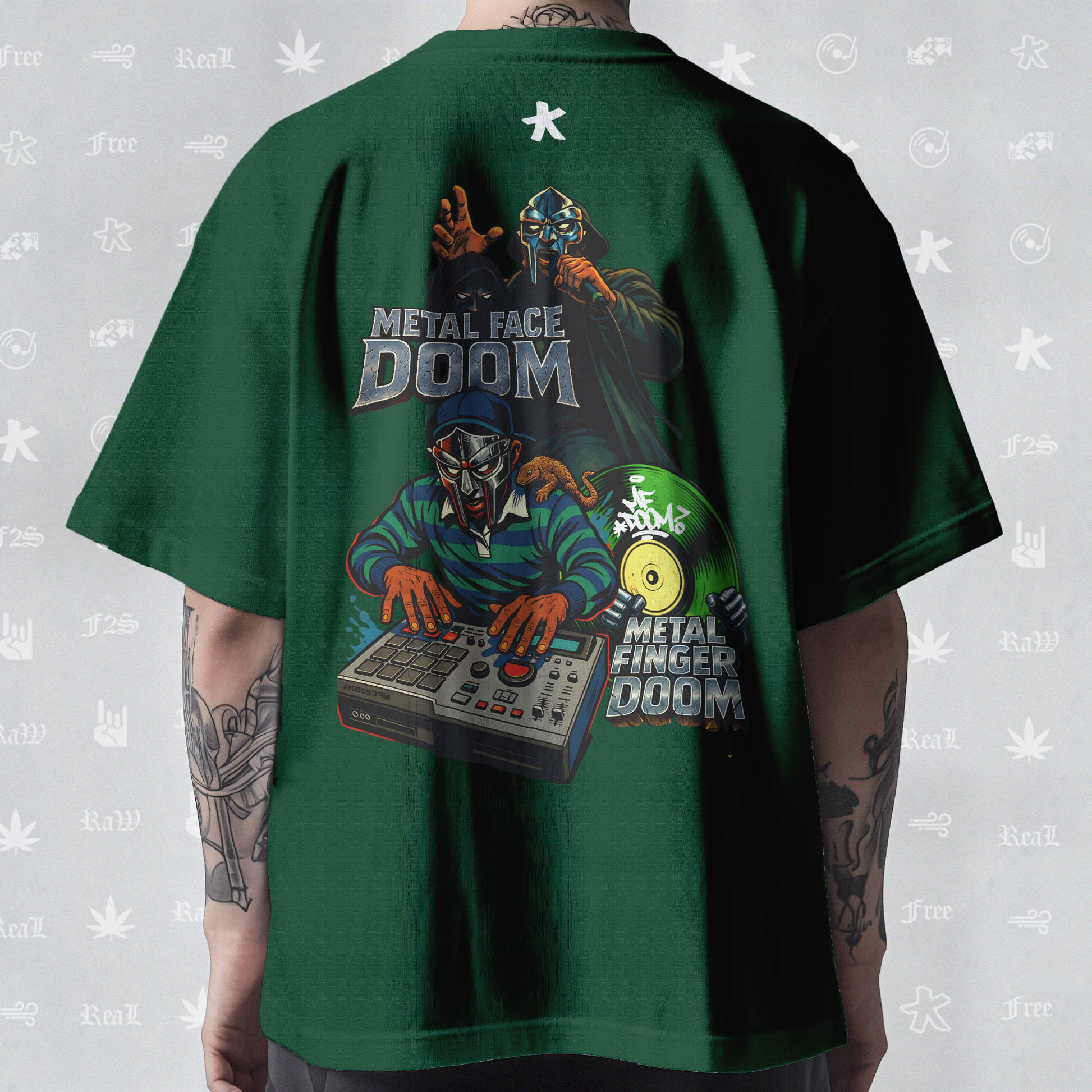 MF DOOM METAL FACE/FINGER Unisex Bottle Green Tee