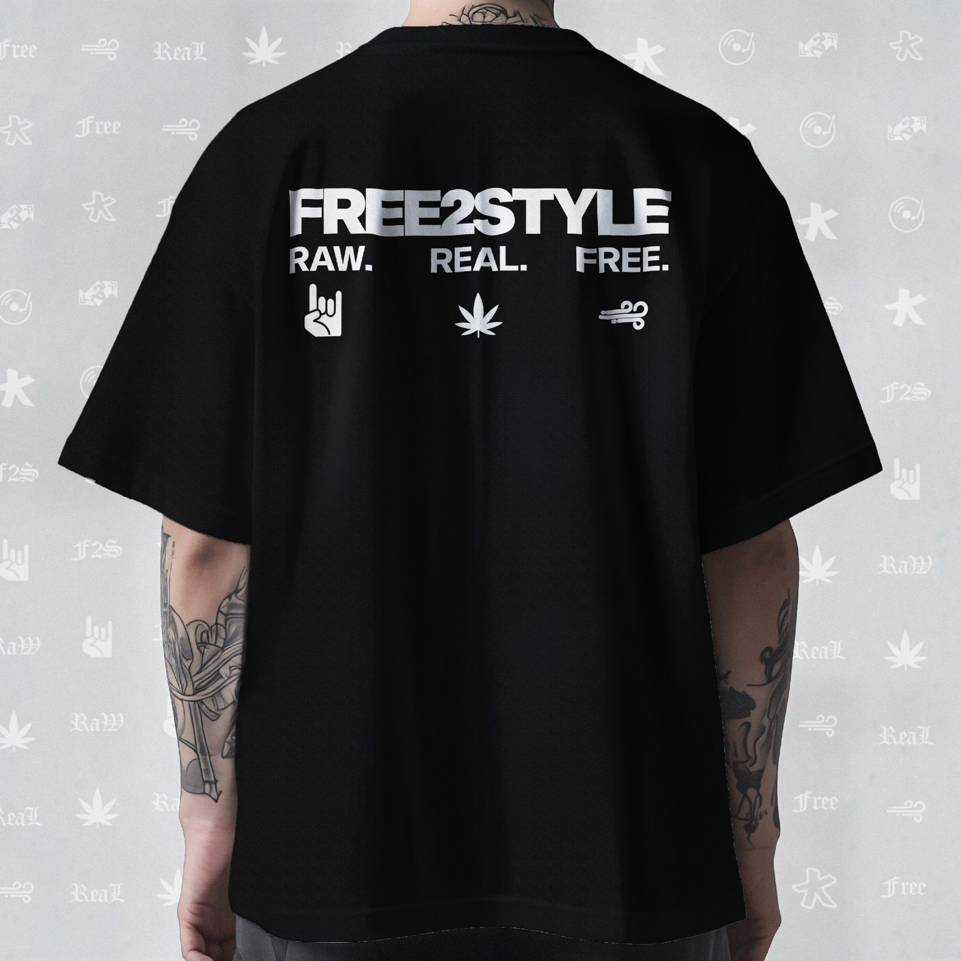 F2S Original Double White Logo Black Tee Unisex