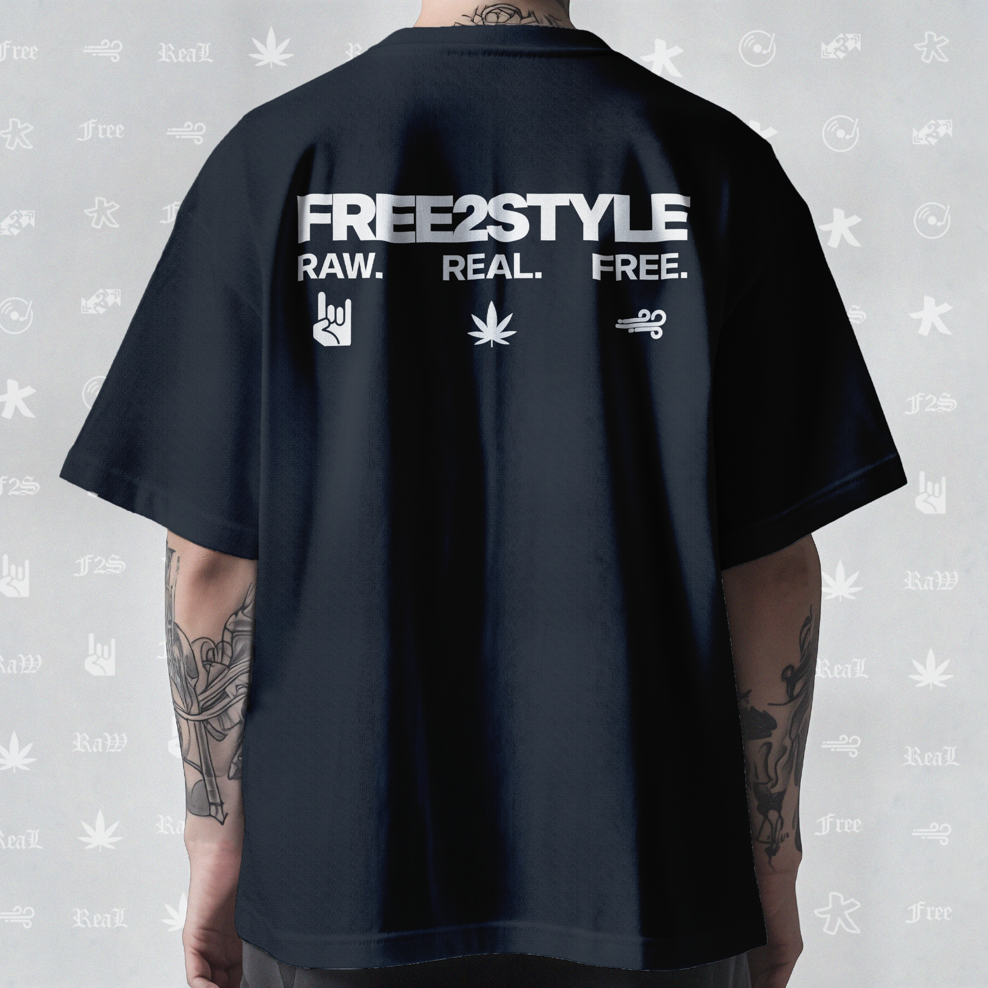 F2S Original Double White Logo Navy Blue Tee Unisex