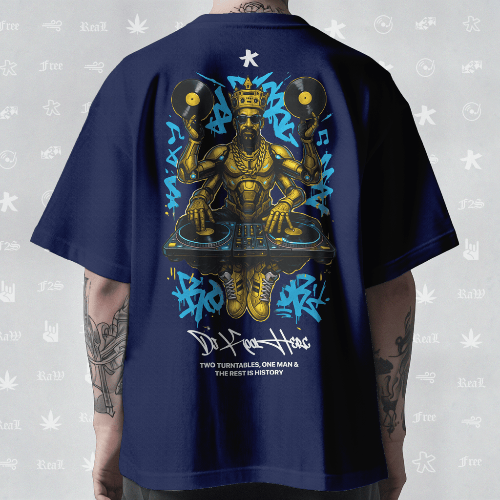 DJ Kool Herc Origins Unisex Royal Blue Oversized T-Shirt.