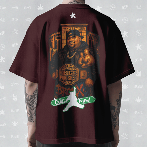 Big Pun Heavyweight Unisex Maroon Oversized T-Shirt.