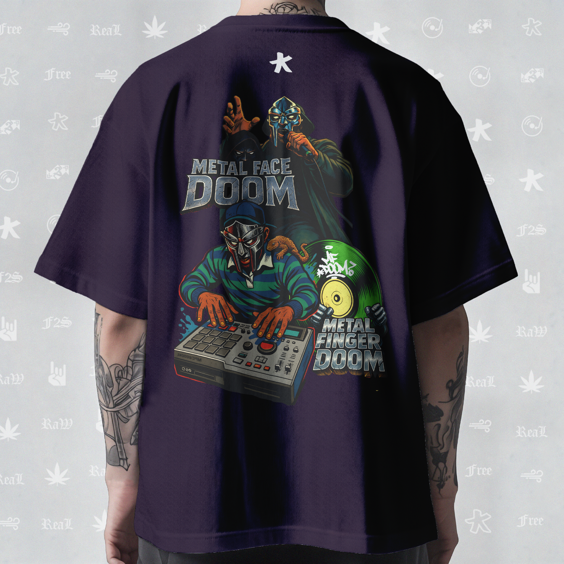 MF DOOM METAL FACE/FINGER Unisex Purple Tee