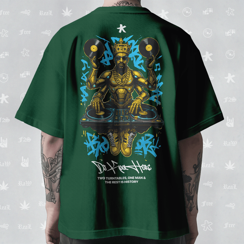 DJ Kool Herc Origins Unisex Bottle Green Oversized T-Shirt.