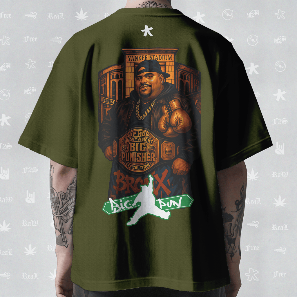 Big Pun Heavyweight Unisex Olive Green Oversized T-Shirt.