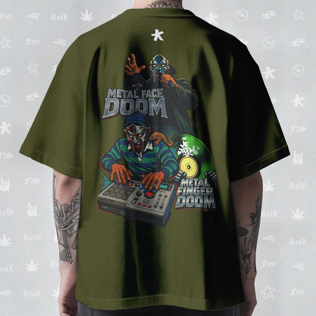 MF DOOM METAL FACE/FINGER Unisex Olive Green Tee