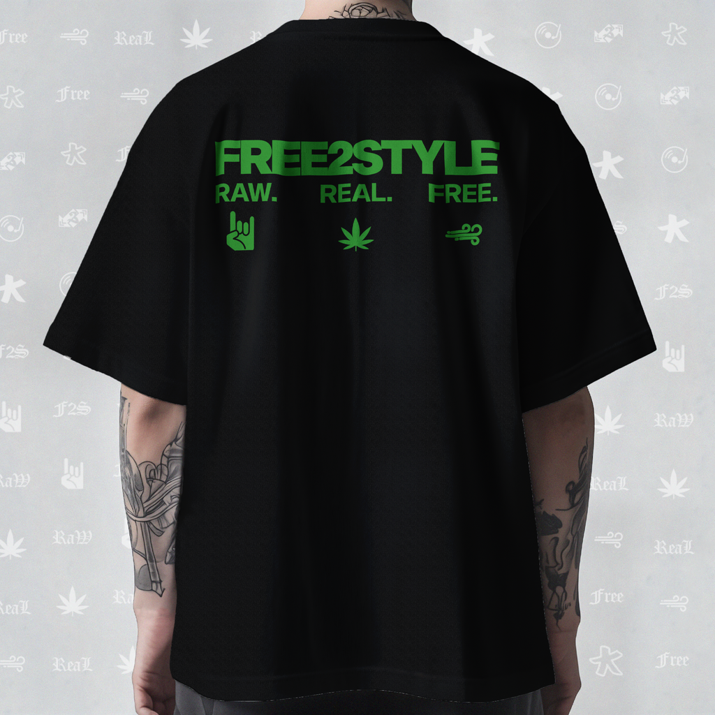 F2S Original Double Green Logo Black Tee Unisex