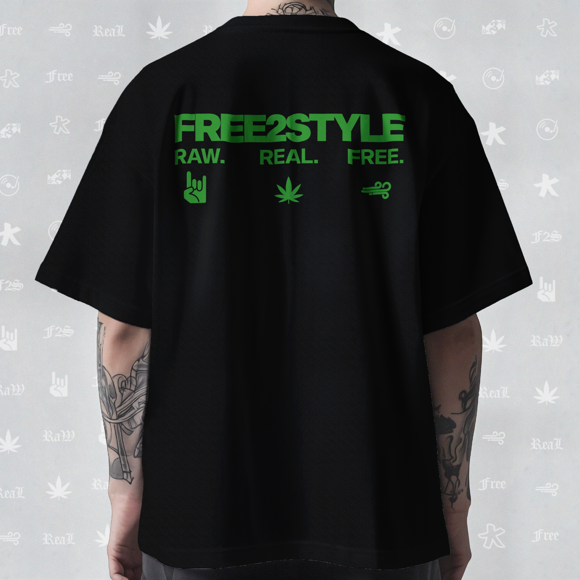 F2S Original Double Green Logo Black Tee Unisex