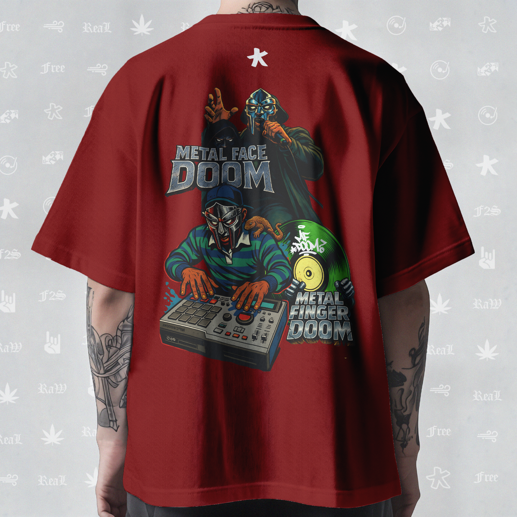 MF DOOM METAL FACE/FINGER Unisex Red Tee